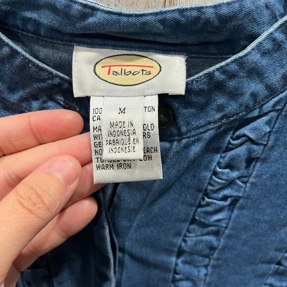 Vintage Talbots Denim Ruffle Western Cowgirl Button Up Shirt Rodeo Medium Cotton - Picture 3 of 7